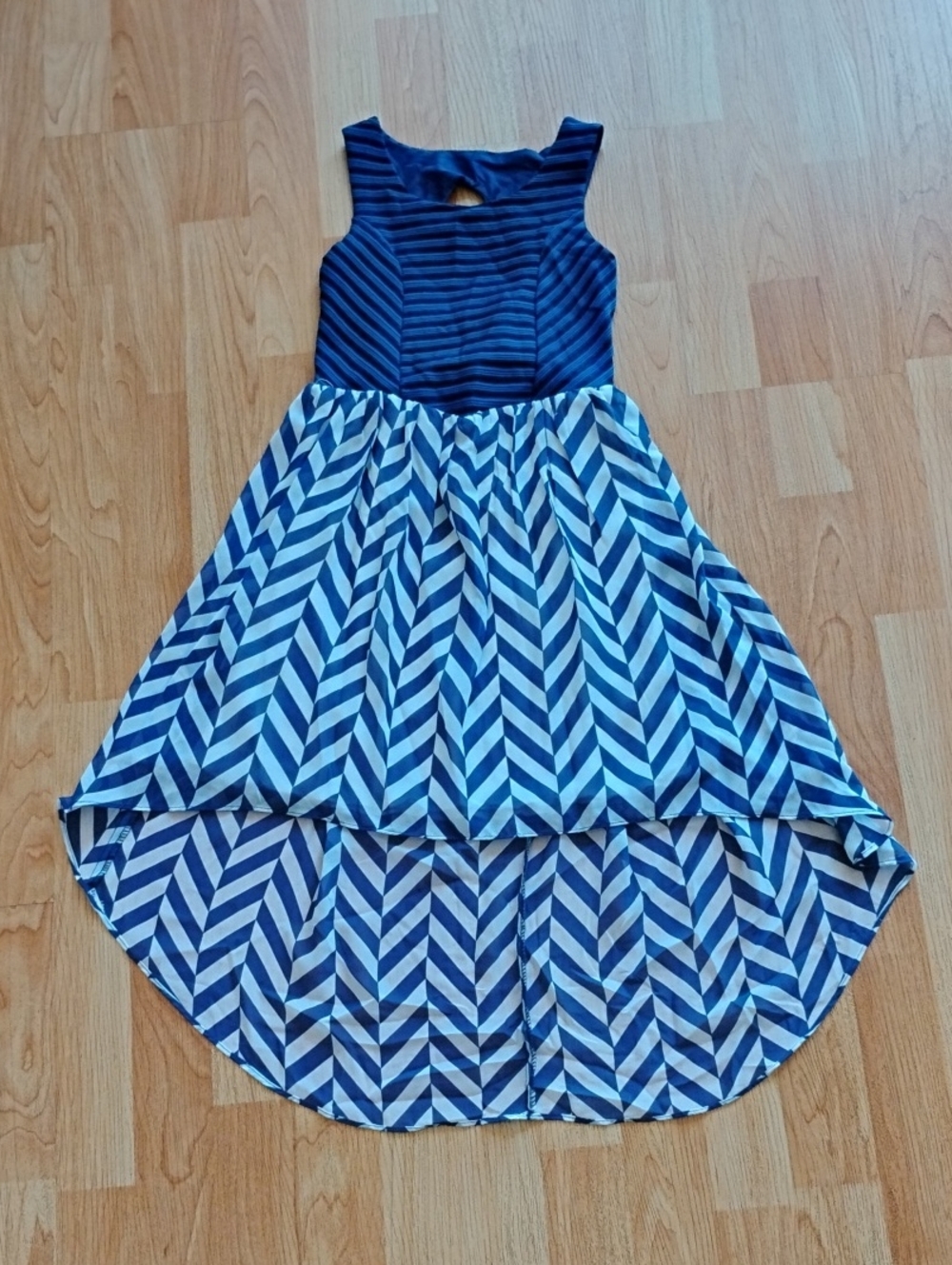 emily west Navy and White Chevron High-Low Dress